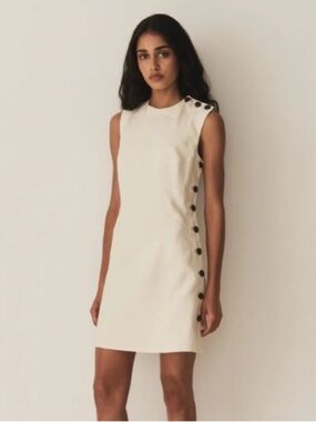 NWT Doen Coralie Hemp Linen Sleeveless Button Mini Dress Magnolia Cream Ivory
